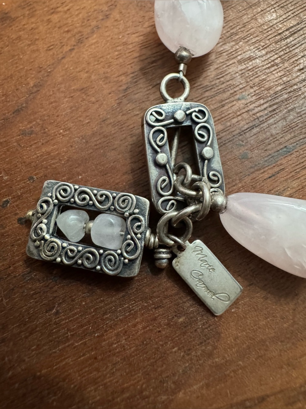 Marie Carmel Rose Quartz Silvertoned Beaded Bracelet - Picture 2 of 7